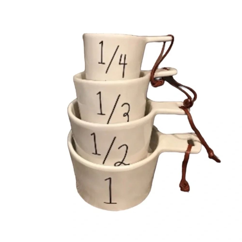 RAE DUNN White & Leather Strings on the Handles Measuring Cups